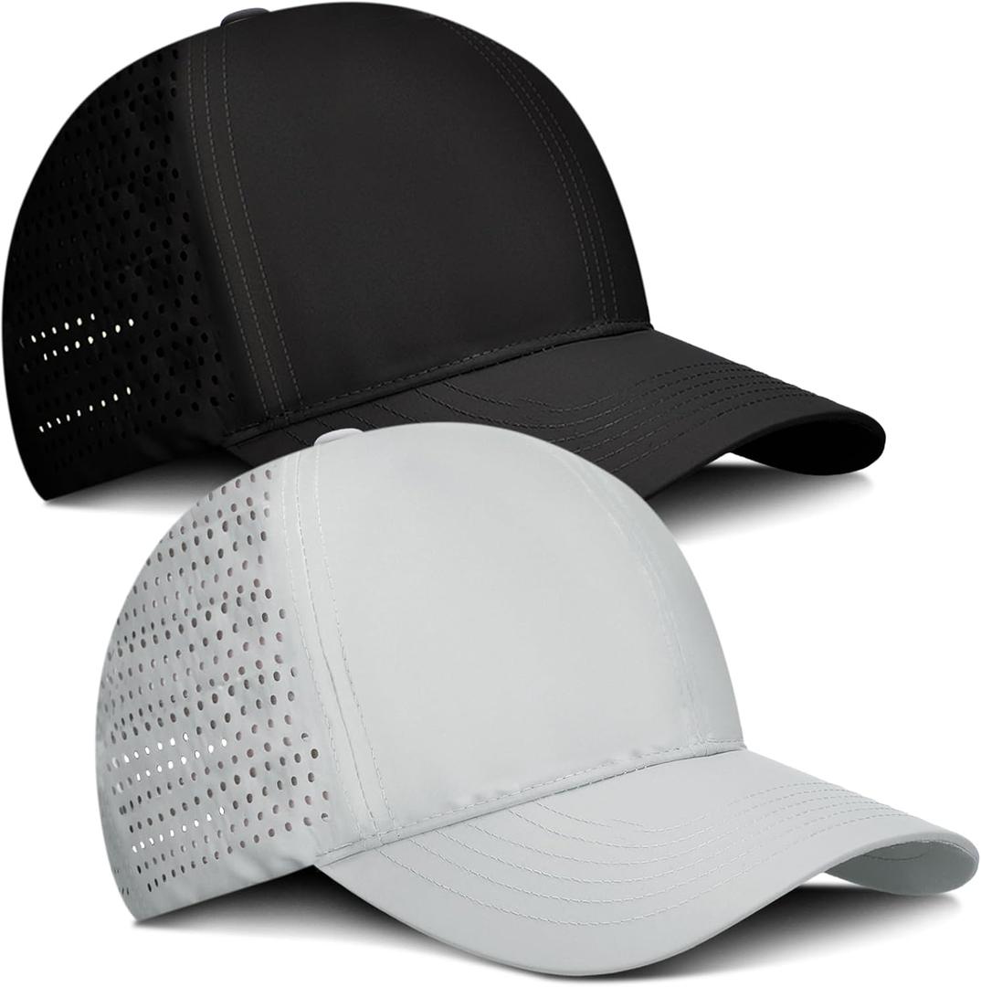 Shyyween 2 Pcs Oversize Baseball Cap Quick Dry Waterproof Mesh Sports Hat Adjustable Big Heads for Golf Running Workout
