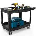 DWVO Utility Service Cart on Wheels, 550 lbs Capacity, 45 x 25 Inch Rolling Work Carts with Wheels, 2 Shelf Heavy Duty Plastic Cart Suitable for Warehouse, Garage, School & Office, Cleaning, Black