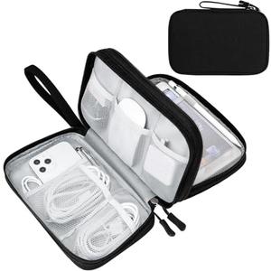 FYY Electronic Organizer, Large Travel Cable Organizer Bag Pouch Electronic Accessories Carry Case Portable Waterproof Double Layers All-in-One Storage Bag for Cable, Cord, Charger, Phone, Black