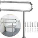 Toilet Support Rail 31.3X 31.5 Inch, Munzong Anti-Slip Chrome Handicap Grab Bar for Bathroom, Stainless Steel Knurled Safety handrails with Leg for Elderly Disabled Pregnant-1.25Tube