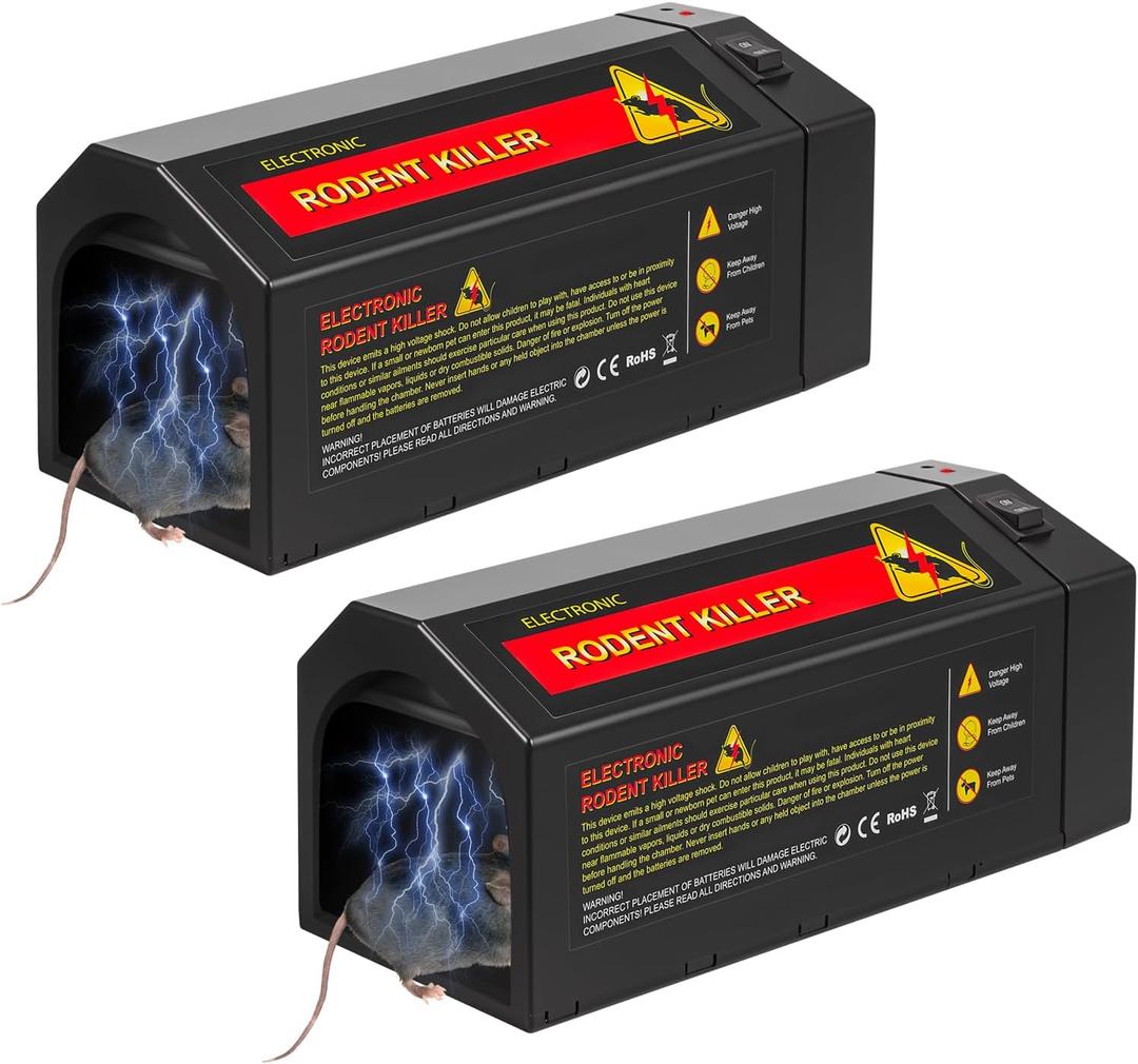 2 Pack Electric Mouse Trap Zapper Powerful Rat Traps Indoor for Homes with Anti-Escape Door,Effective & Reusable Humane Rodent Zapper Electric Mice Trap Shock Killer for Home Kitchen Garage,No Touch