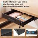 Menkxi 18'' x 12'' Under Desk Drawer Slide Out Storage Organizer, Lockable Metal Desk Drawer for Laptop and Office Accessories, Large Hidden Under Table Storage Box with Cable Management, Black