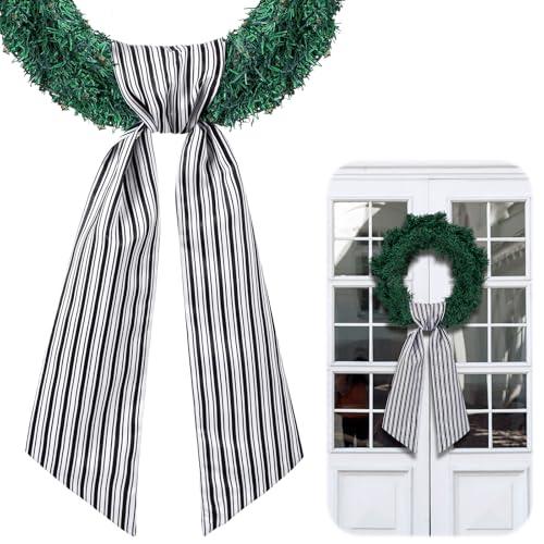 CraftyDream Wreath Sash for Front Door Wreath Satin Sash Blank Sashes Embroidery Monogram Yard Doorway Indoor Outdoor Wall Ribbon Bow Home Decor(Black, White,Stripe)