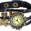 JewelryWe Women Quartz Bracelet Watch Fashion Weave Wrap Around Leather Wrist Watch Classic Bracelet Watch for Summer Beach for Mother's Day