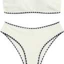 ZAFUL Women Strapless Ribbed High Cut Bandeau Bikini Lace Up 2 Pieces Swimwear (Large, 9-beige)