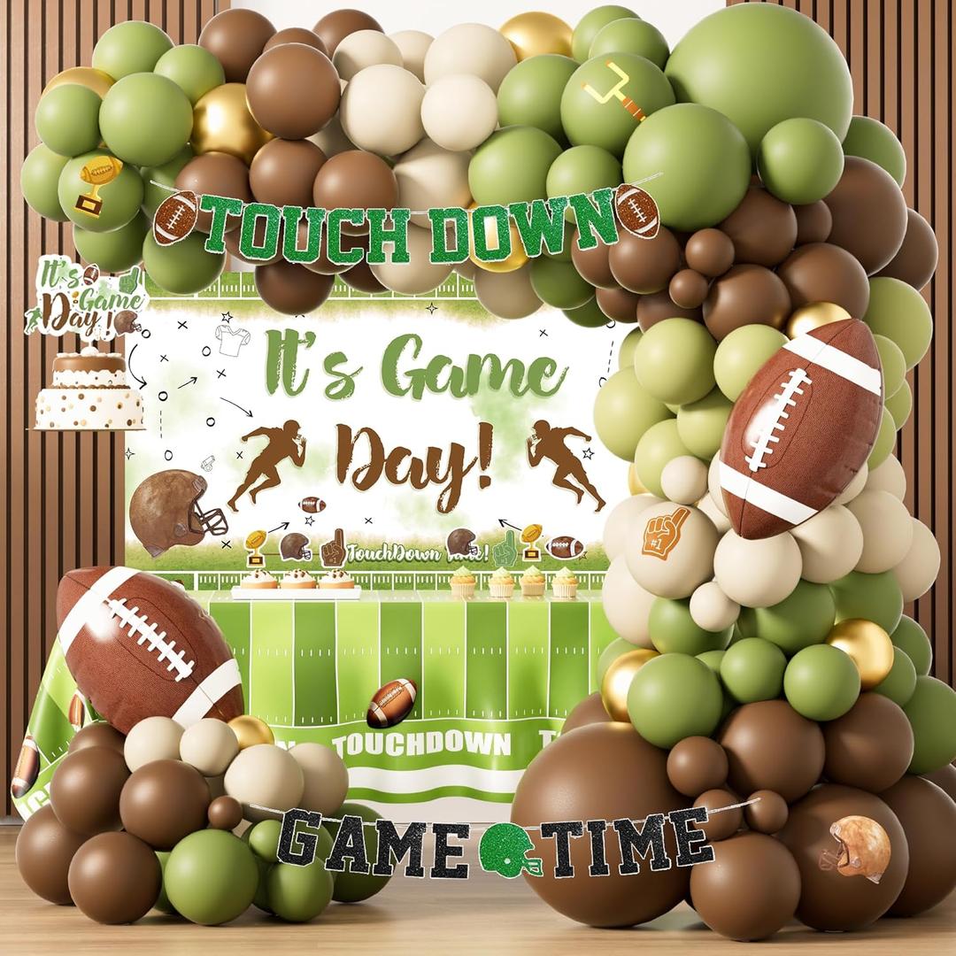 Football Party Decorations Kit Football Bowl Touchdown Themed Party Supplies Game Day Balloon Garland Backdrop Tablecloth Game Time Banner for Boys Men MVP Football Birthday Party Decorations Set