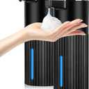 2 Pack Automatic Soap Dispenser: 14oz Plastic - Foaming Touchless 4 Level Adjustable Wall Mount Foam Black Rechargeable Electric Auto Smart Soap Dispenser Set - Bathroom Kitchen Hand Dish Lotion