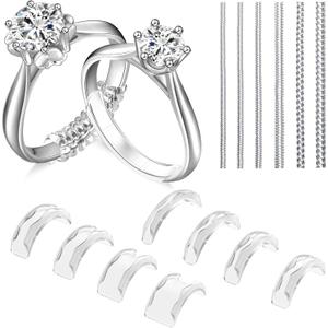 Ring Sizers for Loose Rings, 14 Pack Invisible Ring Size Adjuster Silicone, Ring Guards Spacer Tightener Resizer Fitter for Women Men, Make Ring Smaller Without Resizing Thick Band (Transparent-14PCS)