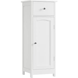Iwell Bathroom Floor Cabinet, Small Bathroom Storage Cabinet with Drawer & Storage Shelf, Free-Standing Organizer Cabinets for Hallway/Living Room, White