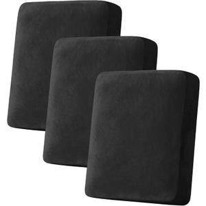 H.VERSAILTEX Velvet Stretch Couch Cushion Cover Plush Cushion Slipcover for Chair Loveseat Sofa Cushion Furniture Protector Seat Cushion Sofa Cover (3 Piece Sofa Cushion Covers, Black)