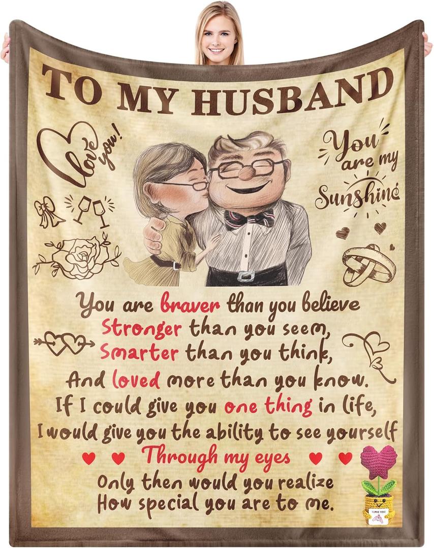 Anniversary Christmas Birhday Gifts for Husband from Wife Throw Blanket 52"x60",Flannel Blanket Valentines Day Wedding Gifts for Him,Romantic Love Present to My Man, for Husband (Ivory White-husband)