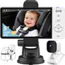 GHB Wireless Baby Car Camera 5" HD, 3500mAh Baby Monitor 2000mAh Camera Non WiFi, Temperature Alert, 720P Night Vision VOX Mode, 360 Rotatable Rear Facing Monitor Baby Essentials Gifts for Home Pets