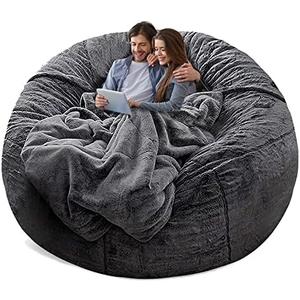 YudouTech (No Filler) Bean Bag Chair Cover Without Filler,Big Round Soft Fluffy PV Velvet Washable Bean Bag Lazy Sofa Bed Cover for Adults,Living Room Bedroom Furniture Outside,5ft Dark Grey