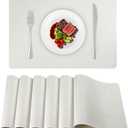 Faux Leather Placemats Set of 6, Washable Place Mats, Vinyl Placemats Wipeable Waterproof Oil-Proof Heat Resistant PU Table Mats for Dining, Kitchen, Hotel (White)