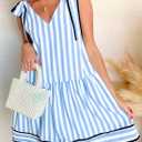 Acelitt Womens Summer Sleeveless Striped Dresses Casual Loose V Neck Flowy Ruffle Babydoll Dress Beach Vacation Sundress (M)