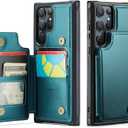 Vinich for Samsung Galaxy S22 Ultra Wallet Case with Card Holder, RFID Blocking Credit Slots Kickstand Shockproof Phone Cover Fit for Galaxy S22 Ultra 6.8" Bluish Green