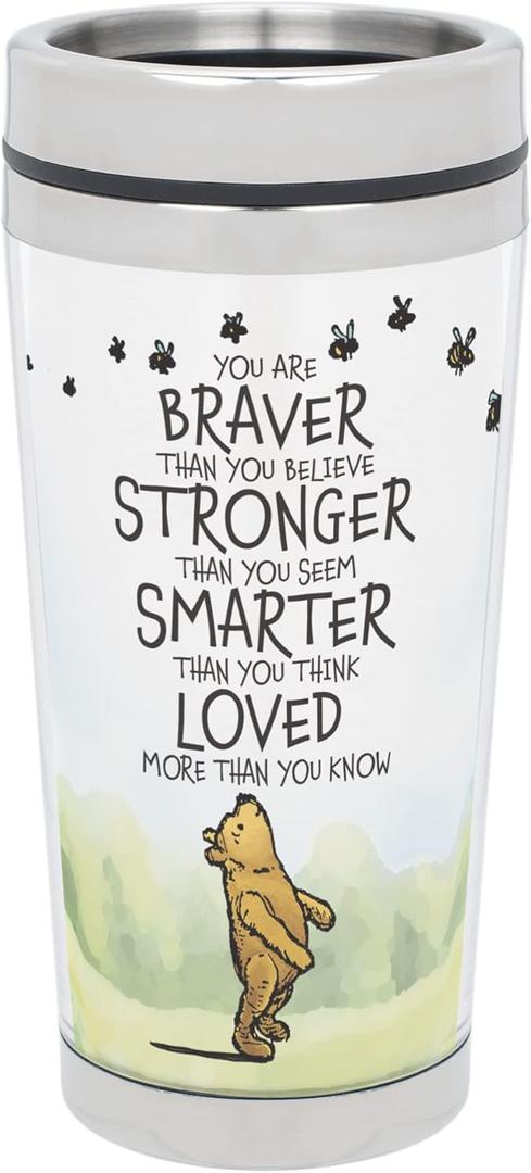 Elanze Designs You are Braver Pooh Classic Yellow Bear 16 Ounce Stainless Steel Travel Tumbler