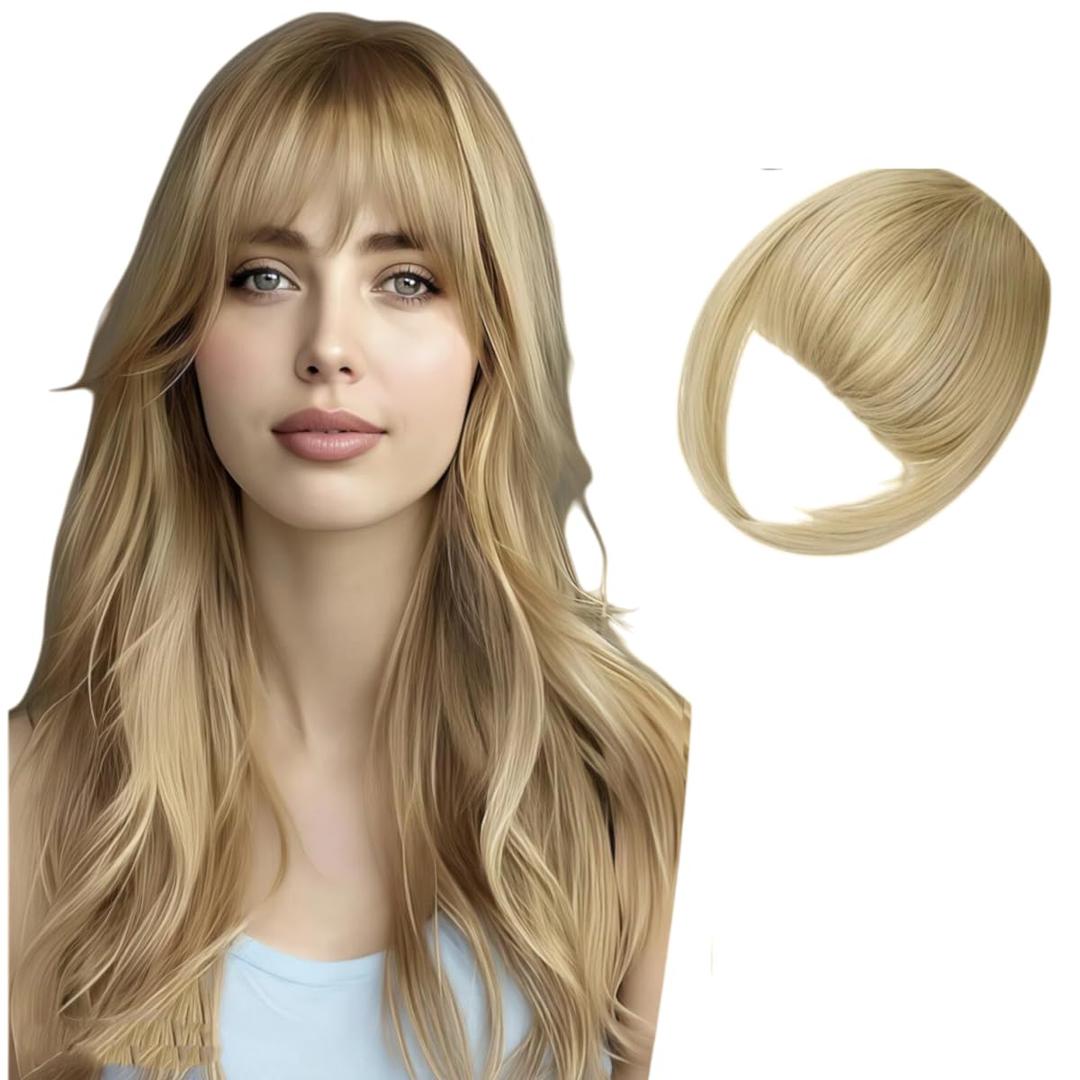 Clip-in Hair Bangs |Invisible Clips|Airy French Wispy Bangs with Temple Coverage|Curved Thin Hair for Women|Easy to Style&Blend|Daily Wear Party Wedding (Blonde 613, French bang)
