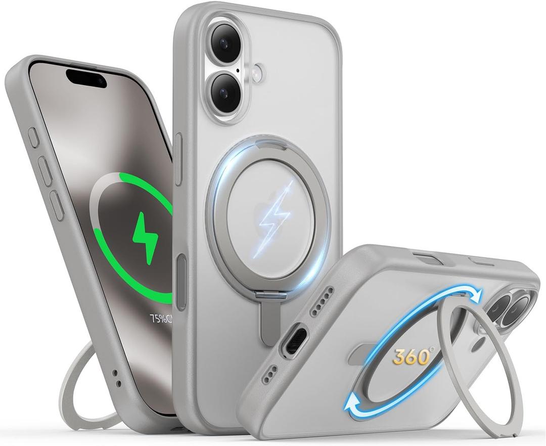 Niunisi for iPhone 17 Case 6.3-Inch with Magnetic 360 Ring Stand Compatible with MagSafe Frosted Matte Shockproof Protective Phone Cover 6.3" 2025, Gray