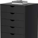 5 Drawer Mobile File Cabinet Under Desk Storage Organization with Wheels Vertical Filing Chest Rolling Wood Small Desk Printer Stand for Home Office, Black