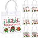 Sweetude 24 Pcs Ugly Sweater Party Clear PVC Goodie Bag with Handles Christmas Treat Bags for New Year Christmas Birthday Gifts Xmas Holiday Supplies, 6.3 x 5.9 x 2.7 Inch (Ugly Sweater A)