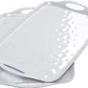 TP Serving Trays with Handles, 17 x 12 Inch Melamine Serving Platters for Food, Meat, Set of 2 Rectangular Trays for Eating, Pure White