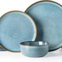 GBHOME Ceramic Dinnerware Sets for 4, 12 Pieces Stoneware Plates and Bowls Sets, Reactive Glaze Dishes -Scratch Resistant, Dishwasher&Microwave Safe, Space Blue