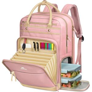 MATEIN Lunch Backpack for Women, Teacher Backpack with Lunch Compartment Detachable, Fit 15.6 Inch Laptop, College Computer Backpacks Meal Prep Work Bag Gift for Nurse Commute Office, Pink