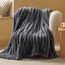Bedsure Twin Blanket for Couch - 350GSM Super GentleSoft Fuzzy Fluffy Cozy Blankets for Women, Cute Small Plush Fleece Throws for Girls, Grey60x80 Inches, Wider Striped Design (05 - Dark Grey)