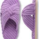 JIASUQI Women's Purple Faux Fur Criss Cross Open Toe House Slippers for Women (Purple)