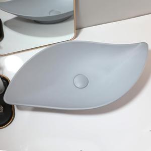 25 Inch Stone Resin Bathroom Sink with High Arc Faucet and Pop-Up Drain Combo,Leaf Shaped Vessel Sink Above Counter Modern Bathroom Vessel Sink Bowl (Grey)