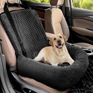 Dog Car Seat for  Dogs,Detachable Washable Travel Safety Pet Booster Seat, Comfy Ultra Soft and Multifunctional Car Travel Bed, Black, Small