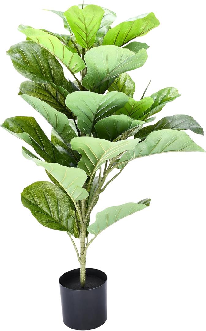 Flybold Artificial Fiddle Leaf Fig Tree - Realistic Faux Leaves in Black Basket - Lifelike Decorative Element for Homes, Offices, Hotels, Restaurants - Indoor Plant Dcor with Pot - 6.2" x 31.4"