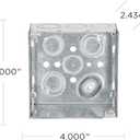RACO 8232 4 in. Square Electrical Box, 2-1/8 in. Deep, 1/2 in. and 3/4 in. Side Knockouts, Welded, Gray