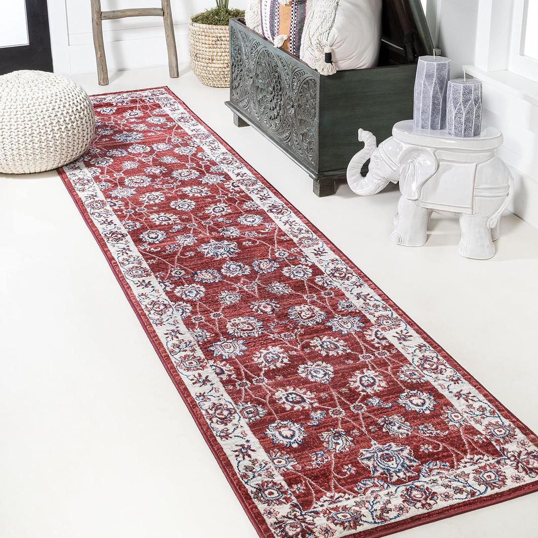 JONATHAN Y Modern Vintage Moroccan Traditional Red/Ivory Runner Rug, 2x10, Country, Floral, Easy-Cleaning for Living Room, Bedroom, Kitchen, Pet Friendly, Non-Shedding (MDP101F-210)
