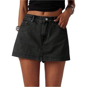 MakeMeChic Women's Jean Denim Skirt Shorts Y2k Mini Skirt Denim Skorts Streetwear (Black, Size: 29)