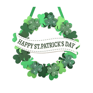 Wooden St. Patrick's Day Decoration Shamrock Door Wreath for Front Door Sign Wall Signs Clover Spring Decoration, Irish Sign Welcome Hanging for Home Decor Party Outdoor Indoor Supply 3D Glitter