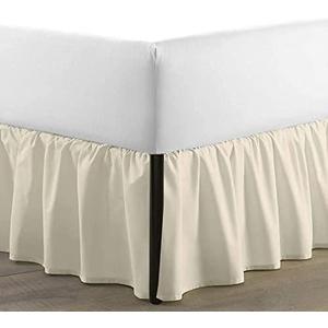 SKY BEDDINGS - King Size Ruffled Bed Skirt with Split Corners - 18 Inch Drop Dust Ruffle Bed Skirt with Platform Three Sided Coverage - 100% Microfiber, Ivory