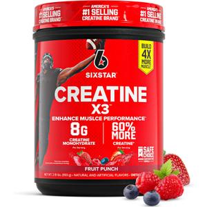 Six Star Creatine Monohydrate Powder, X3 (Fruit Punch) - Flavored Creatine HCl Powder Monohydrate Supplement for Muscle Building & Performance - Post Workout Supplement for Men & Women - 30 Servings