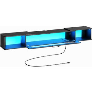 HOOBRO Floating TV Stand with LED Light Power Outlet for TVs up to 75, Wall Mounted TV Shelf, Modern Media Console Entertainment Center Under TV, for Living Room Bedroom, Black BK36UDDS01G1 (63 Inch)