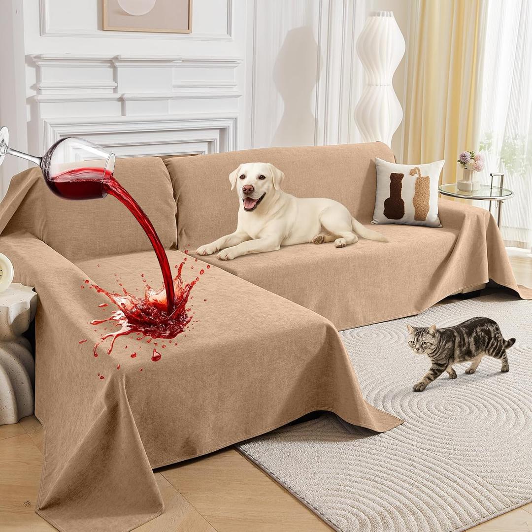 Deep Dream Sectional Couch Covers, 2 Pieces 100% Waterproof L Shaped Sofa Cover, Non Slip Couch Cover for Dogs Cats Washable, Pet Friendly Sofa Slipcovers Furniture Protector (XX-Large, Brown)