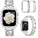 Mosonio Compatible with Apple Watch Band 38mm 40mm 41mm 42mm 44mm 45mm 46mm 49mm with 2 Pack Case Women, Jewelry Replacement Metal Bands Strap with Bling PC Protective Case for iWatch Ultra SE Series 10/9/8/7/6/5/4/3/2/1.      ( 41mm)