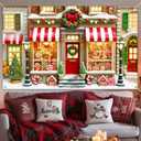 Merry Christmas Candy House Backdrop Banner 71x43 Inch Winter Holiday Storefront Scene with Gingerbread Window Display Large Christmas Decoration for Party Wall Indoor Use