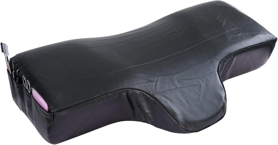 Lash Pillow for Lash Extensions with PU Leather Pillowcase,Memory Foam Neck Pillow Eyelash Extension Ergonomic Curve Improve Cervical Pillows for Neck Pain, Black