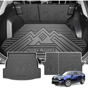 Powerty Cargo Mats with Backrest Mat for Toyota RAV4 2019-2025 Accessories(Include Hybrid&Gasoline), All Weather TPE Cargo Trunk Liners with Seat Back Mat Replacement for RAV4 (Trunk Mat+Backrest Mat)
