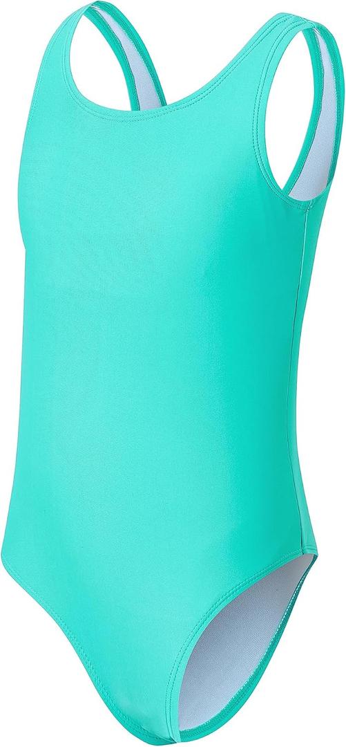 Yizuoding Girls Swimsuits for Girl One Piece Swimsuit Solid Color Girls' Swimwear Cute Girl Bathing Suit Quick Dry Beach Kids Swimsuit for Teens 14-16Y Green 005
