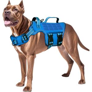 Dog Harness for Large Dogs Heavy Duty, No Pull Tactical Dog Harness with Molle System, Easy On and Off Service Dog Vest, Breathable Padded, Adjustable Reflective Pet Vest for Walking Hiking Training (XL(Neck:21-32",Chest:26-39"),75-135 lbs, Blue)