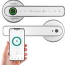 Fingerprint Smart Lever Lock TUYA APP Control Keyless Entry Bluetooth Touchscreen Indoor Handle Biometric Electronic Digital Door Knob with Keypad Suitable for Hotel Office Apartment Bedroom (Silver)