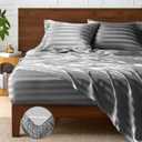 BEDELITE Satin Sheets King Size, Luxury Jacquard Striped Dark Grey Bedsheets with Elastic Corner Straps, Similar to Silk Sheets Set 4 PC with 1 Deep Pocket Fitted Sheet, 1 Flat Sheet, & 2 Pillowcases