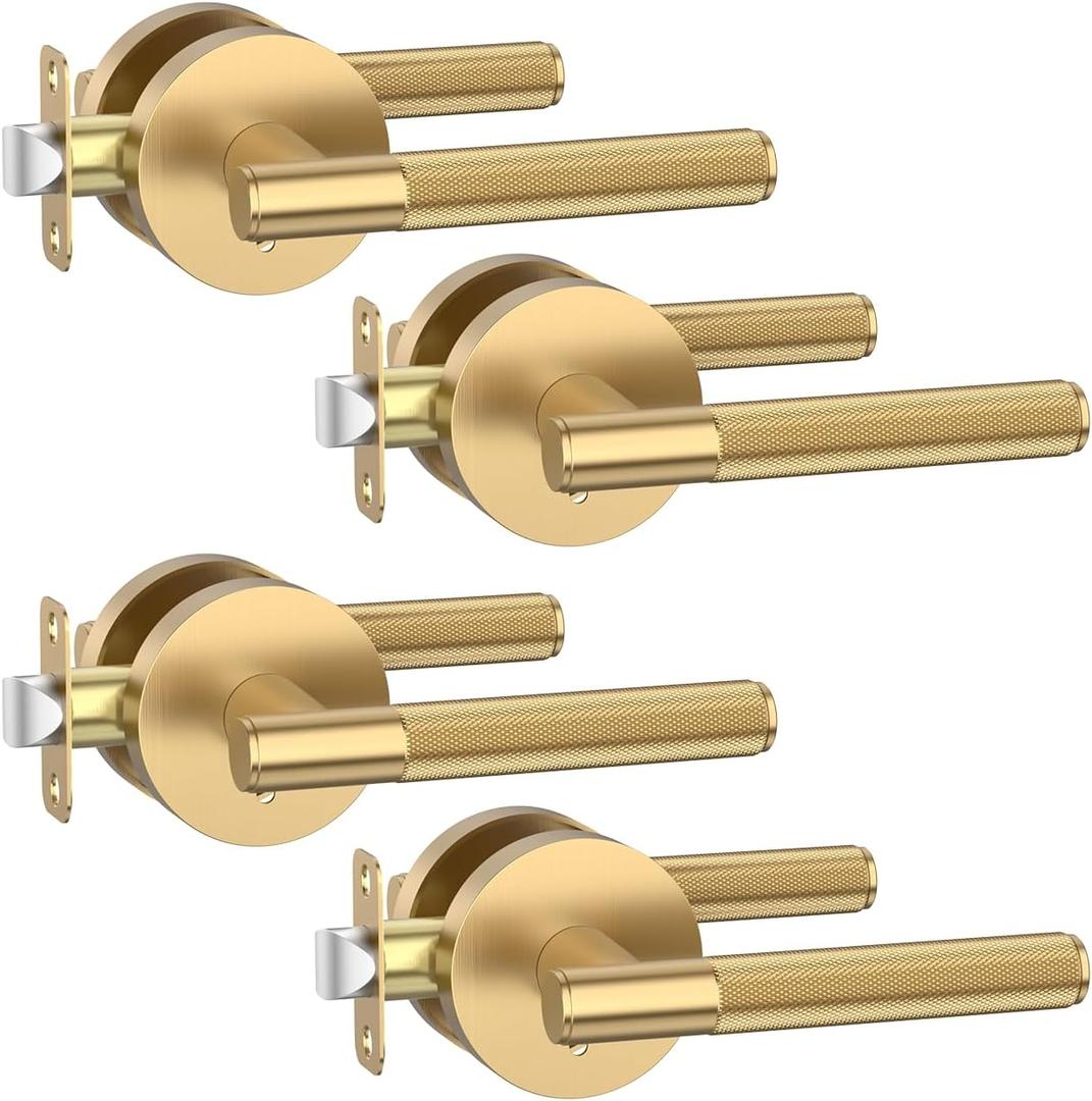 Asidrama 4 Pack Champagne Bronze Privacy Door Handles, Door Lever with Door Knobs Indoor for Bedroom or Bathroom, Heavy Duty Door Handles Interior with Locks for Left Right Sided Doors